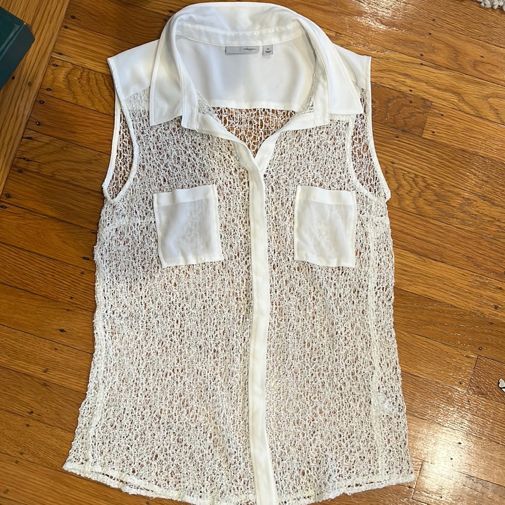 Halogen sleeveless lace blouse, white, xs